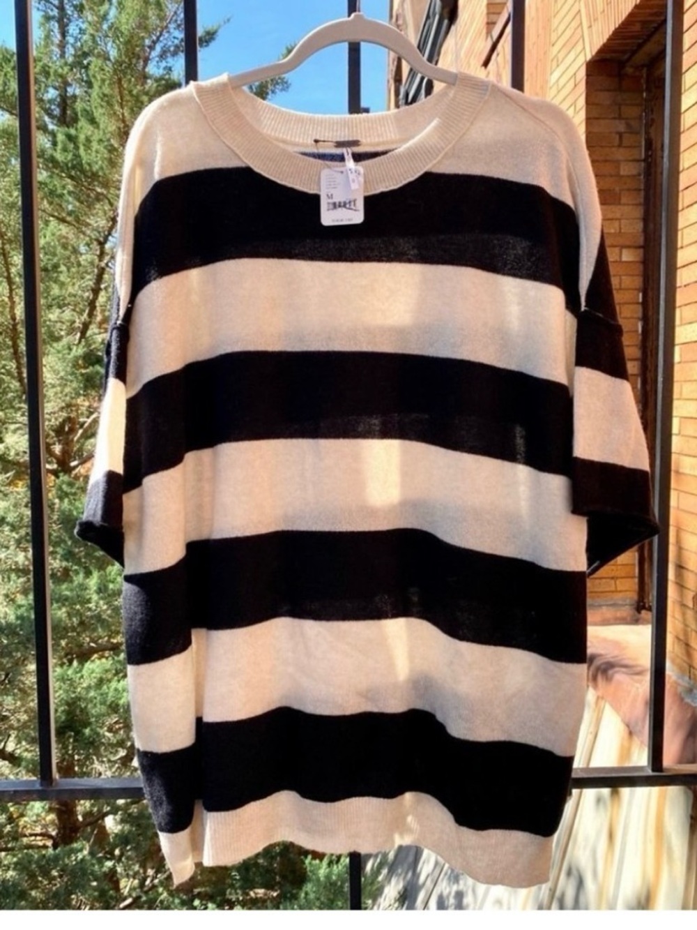 Free People Harlow Cashmere Sweater Tee Black White Striped - Picture 2 of 11